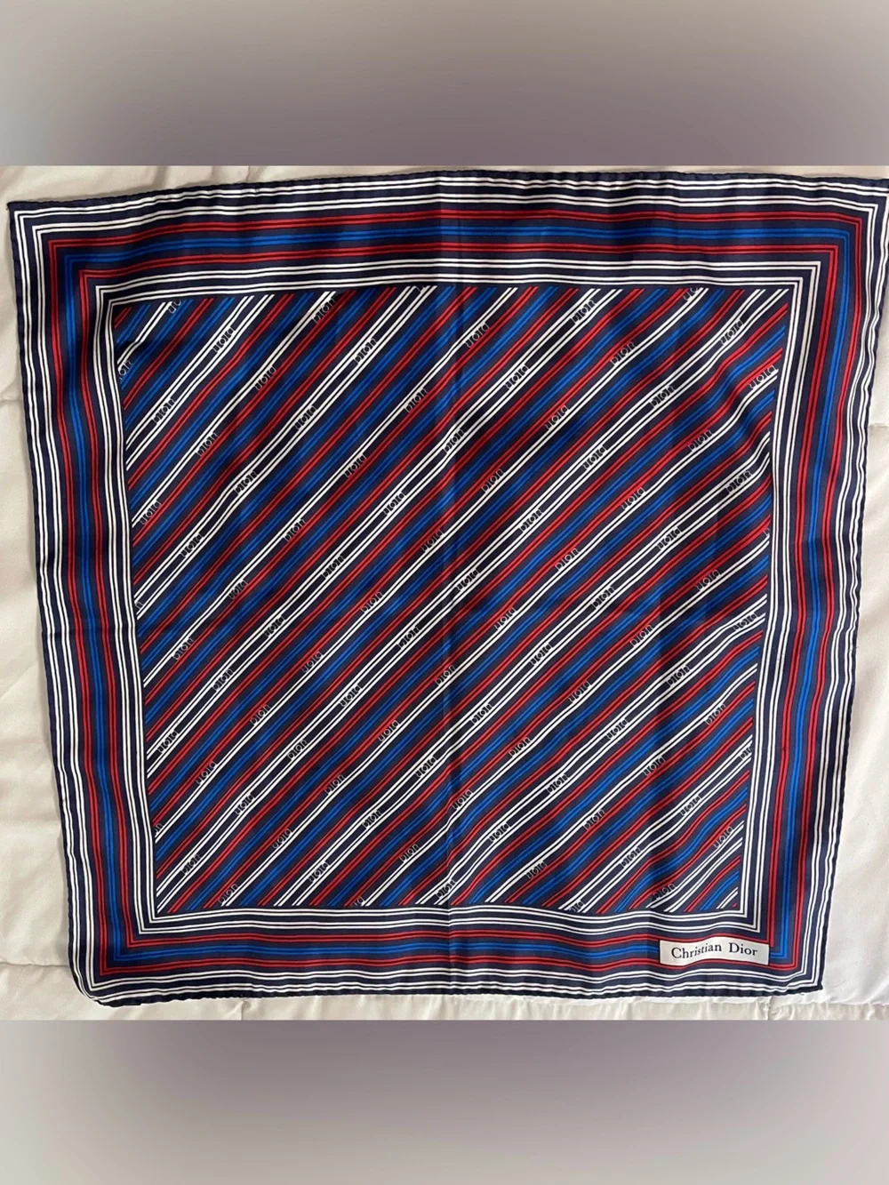 Christian Dior Monsieur Vintage 100% Silk Scarf Handkerchief Paris Stripe 1970s